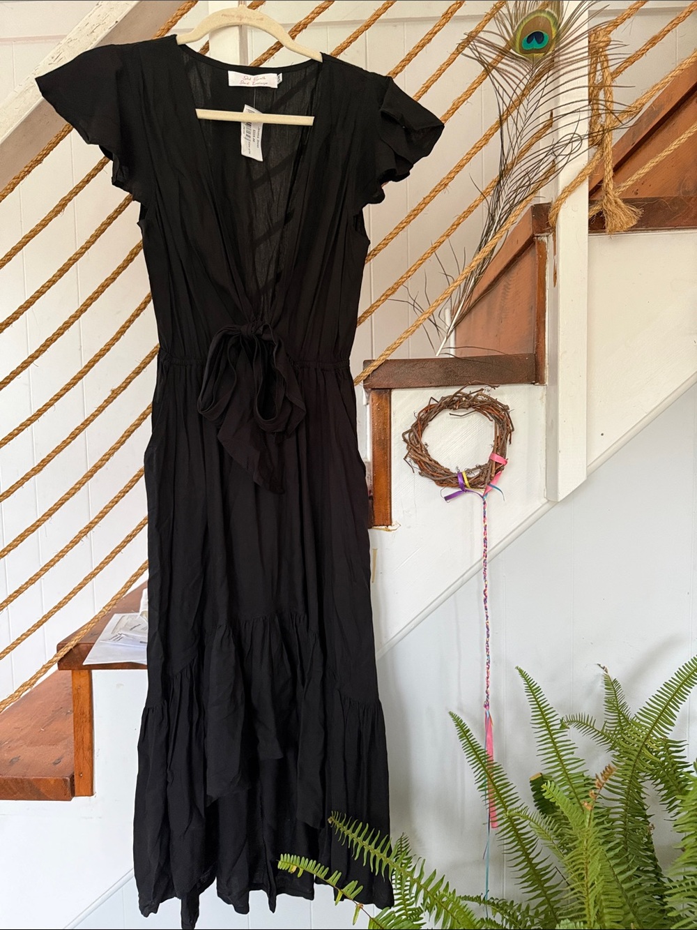 Women's Black High-Low Tie-Front Ruffle Dress